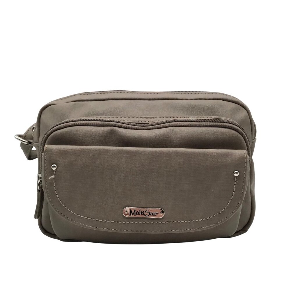 Multisac Taupe Faux Leather Double Zip Crossbody